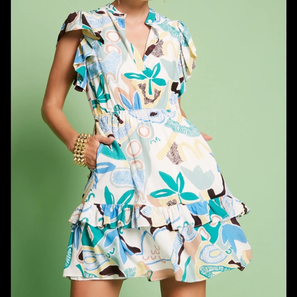 Caballero Multicolor Abstract Print Ruffle Dress